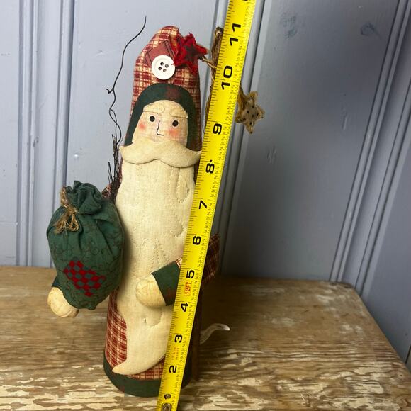 Vintage Folk Art Santa Christmas Decoration Primitive Rustic Fabric Holiday 11” - Picture 8 of 16